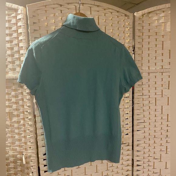 liz & co. Teal/Blue Turtle Neck Short Sleeve Shirt Size L - Picture 3 of 7